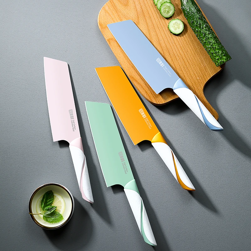 RUI Kitchen Knife Set Stainless Steel  Chef Cleaver Knife  for Home Food Baby Cutting Colorful Slicing Knife
