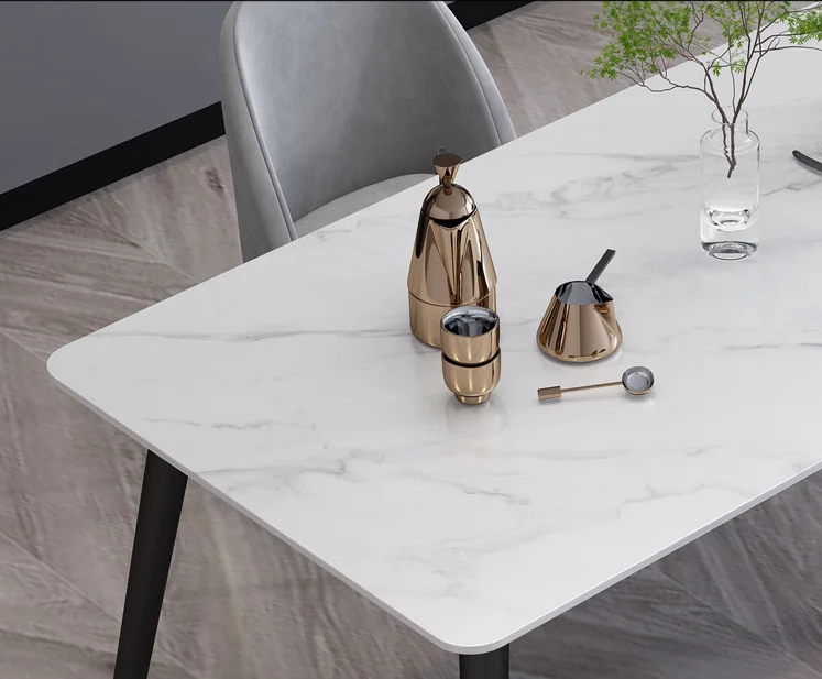 Factory supply italian style light luxury small apartment rock board square dining table and chair