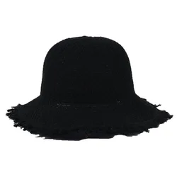 Korea Style Autumn New Jacquard Knitted Women Lady Dress Fisherman Cap Buckets Hats with Frayed Tassels Brim