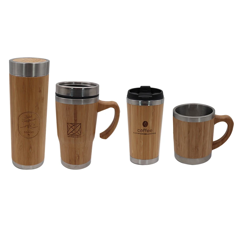 Stainless Steel Bamboo Travel Mug - Leak proof Lid & Insulated Coffee Cup 16 oz