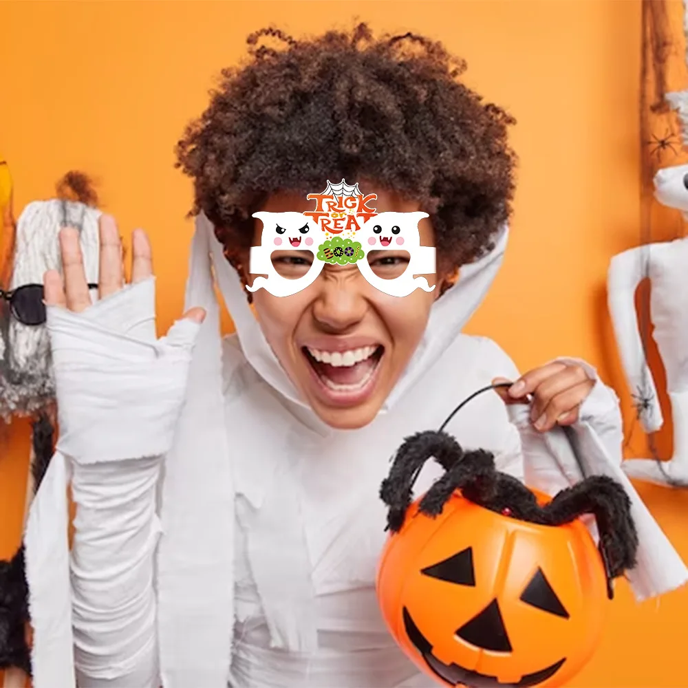 Factory Directly Halloween Theme Glasses props Festival Funny Glasses Photo Props Bat Hat Pumpkin Paper Glasses For Party