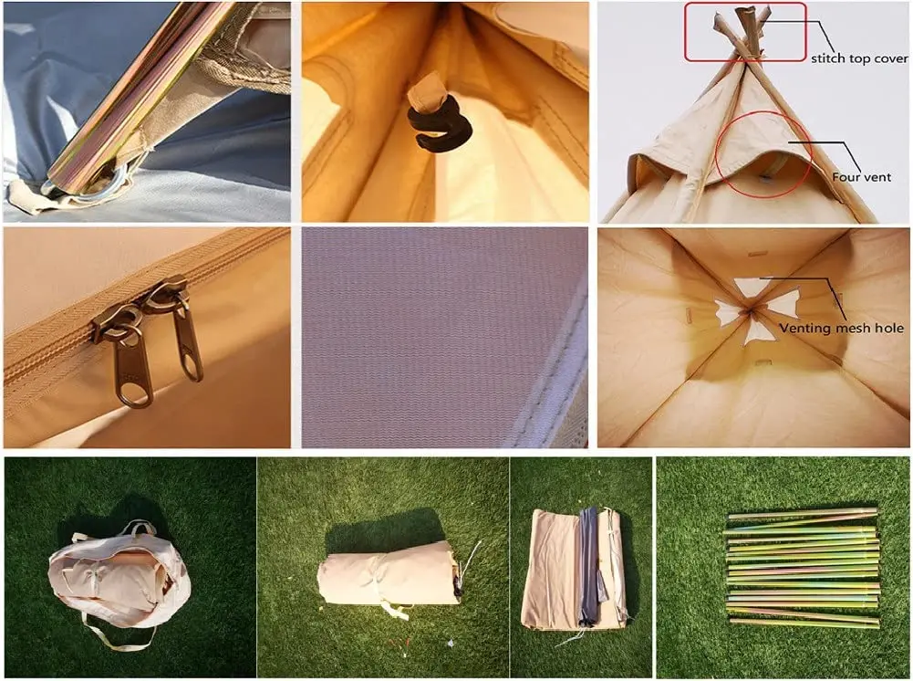 Large Family Camp Beige Color Tent outdoor autumn and winter camping portable rainproof thickened cotton camp pyramid tent house