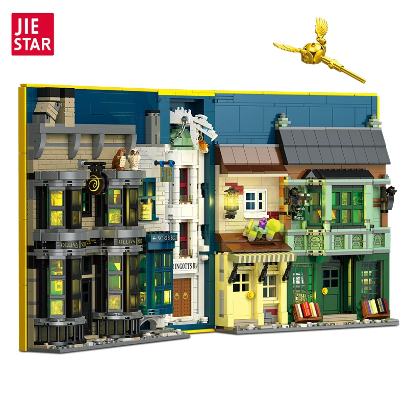 jieStar JJ9058 Assemble DIY stereo grimoires  Alley Building Block Brick Children MOC Toys Gifts 1976 pcs/set