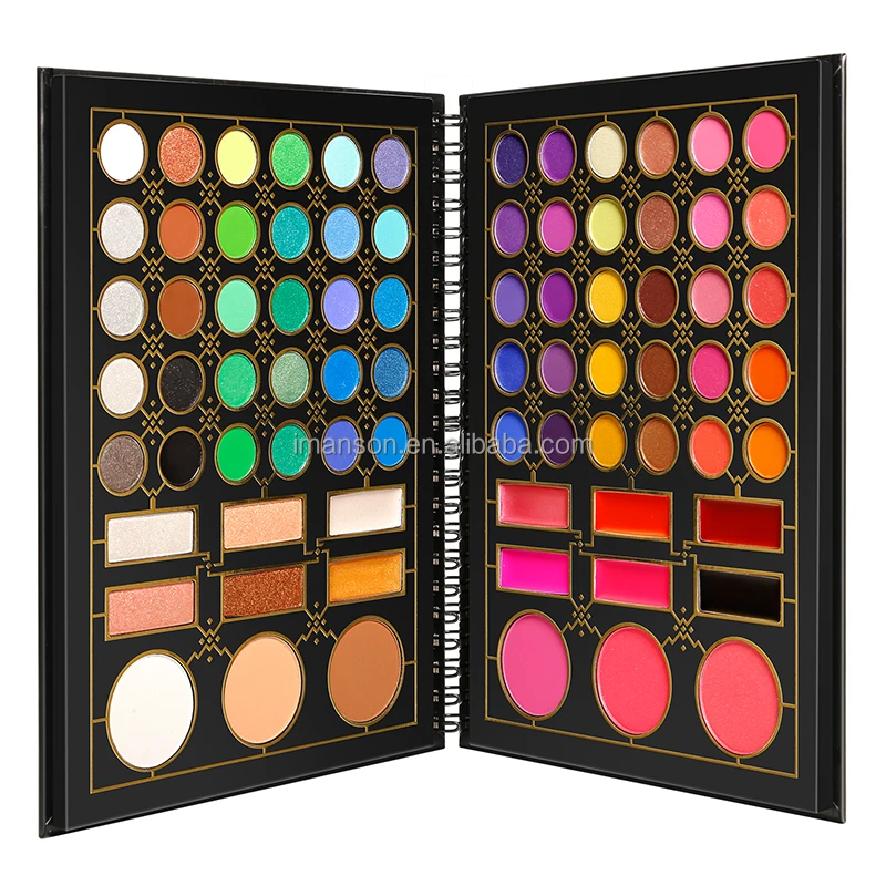 All-in-one Private label high quality 78 colors multi-use book makeup palette with eyeshadow highlighter blush lipstick