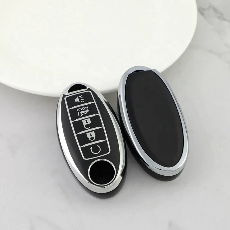 Silver Edge Tpu Car Key Cover&keychain Fob Case For Nissan note Qashqai Pathfinder Rogue Versa Murano Infiniti Q50 accessories