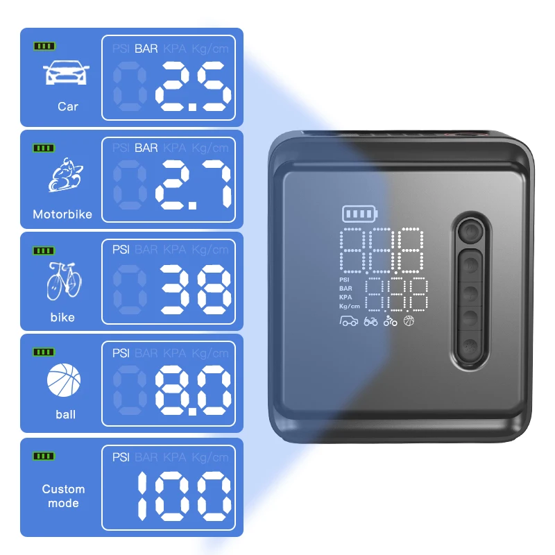 NEWO Best Selling 2023 Fast Inflating a a Tire Smart Modes:Bike/ Motorbike/ Car/ball/manual * Measurement Unit in 4.30mins 5 12V