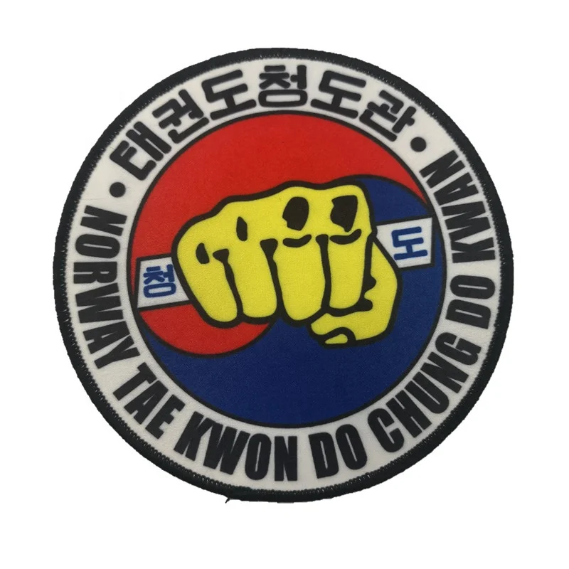 Heat Transfer Printed Merrow Border Custom brand  logo Garment Dye Sublimation Patches