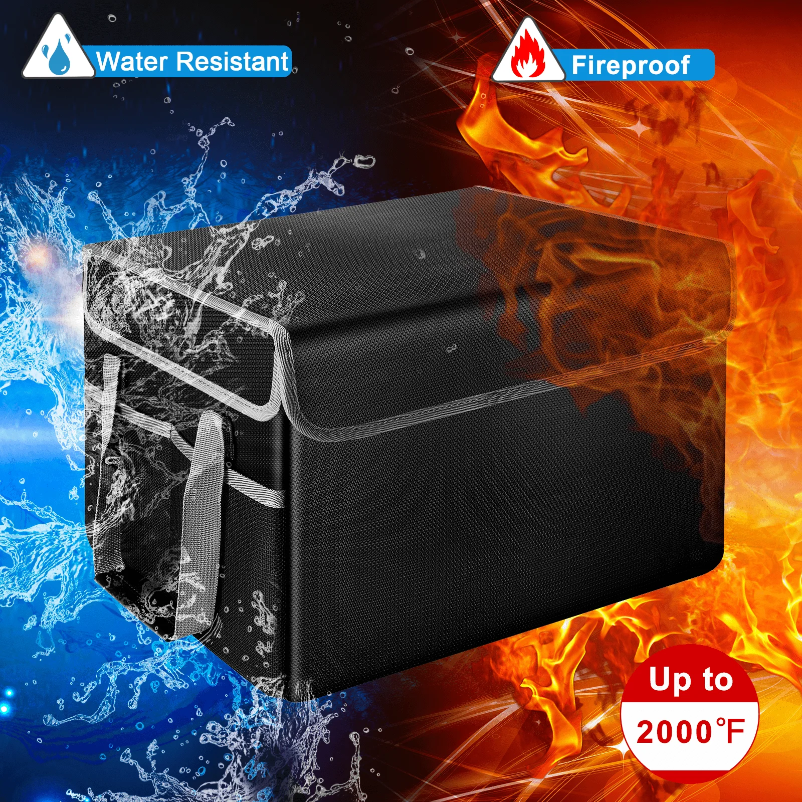 Waterproof Fireproof Foldable Storage Case Square Shape Collapsible Filing Organizer with Lock and Handle for Document Storage