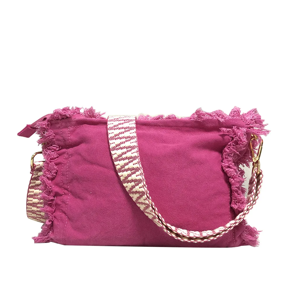 2022 Bohemian Vintage Washed Canvas Crossbody Bag Personalized Women Canvas Beach Bag Embroidered Strap Shoulder Bag