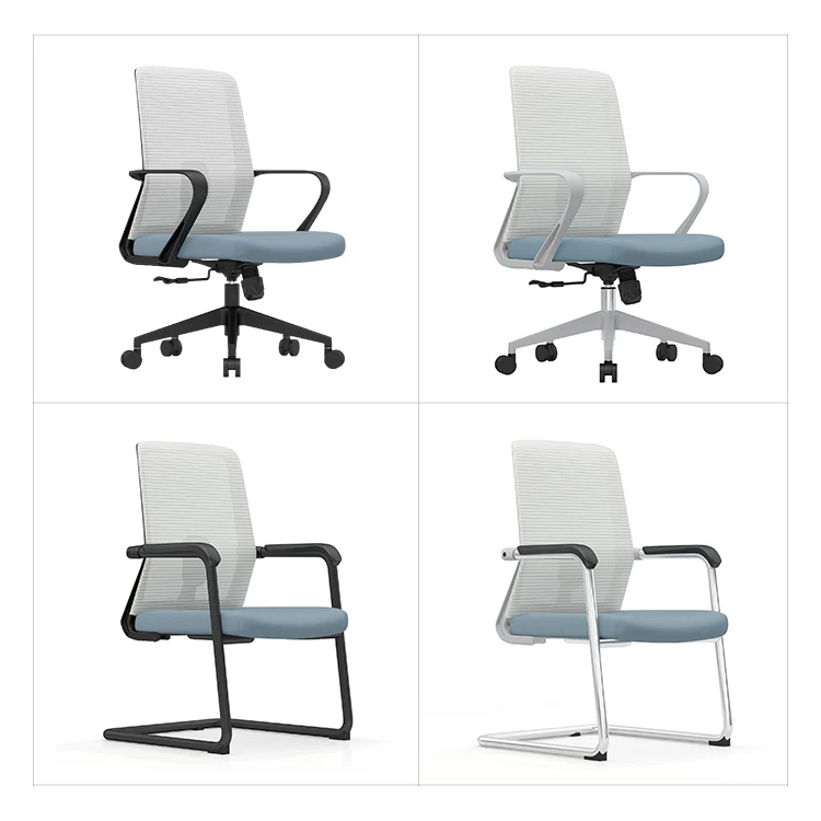 Ergonomic Design Fixed Armrest Black Frame Mid Back Commercial Office Furniture Staff Mesh Chairs For Conference Meeting Room