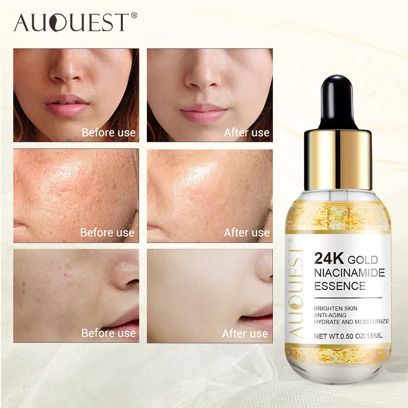 Private Label AUQUEST 24K Gold Niacinamide VC Liquid Serum Brightening Firming Skin Moisturizing Liquid Face Serum Facial