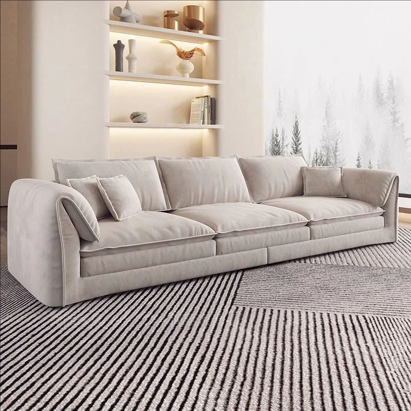 Italian High-End Designer Sofa Foshan Furniture Light Luxury Tufted Fabric Three-Seater for Apartment Workshop Use Luxury Villas