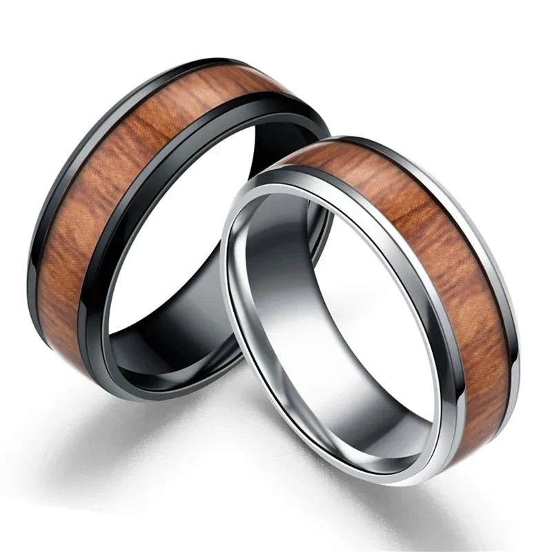 Factory wholesale stainless steel ring party ring fashion real tungsten carbide wood grain ring