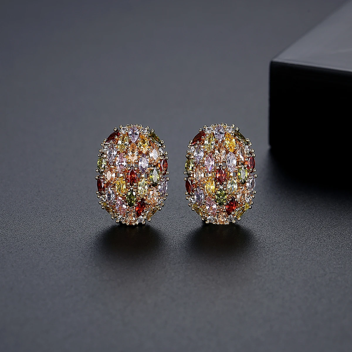 LUOTEEMI Wholesale Jewelry New Multi-color Marquise-cut A AA Cubic Zirconia Micro Paved Egg Shape Women Fashion Cuff Earrings