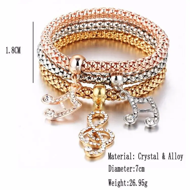 Three-color rudder anchor bracelet set elastic popcorn corn chain diamond elephant bracelet women