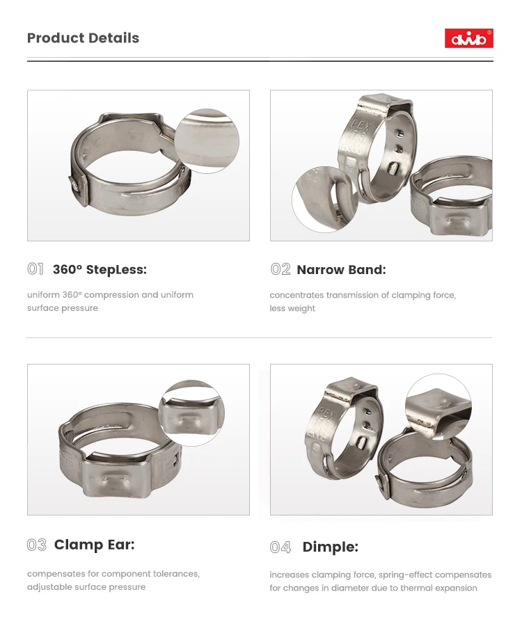 304 Stainless Steel Stepless Endless PEX Rings Pinch Cinch Clips Replacement for Oetiker Single  Ear Clamp for Pex Pipes