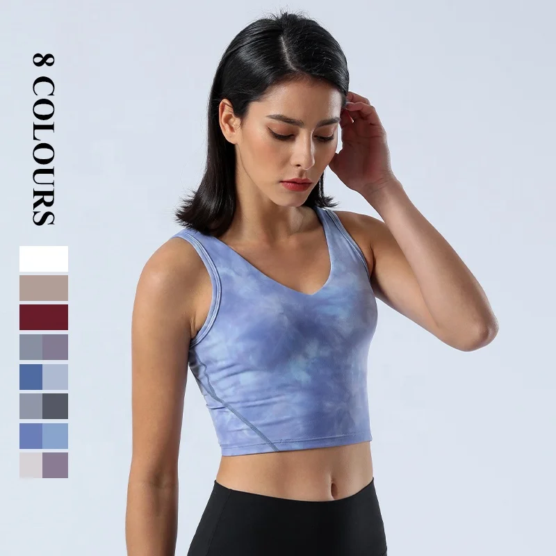 Wholesale High Elasticity Yoga Bras V-Neck Tie Dyed Wrapping Strong Beautiful Back Running Sports Bra
