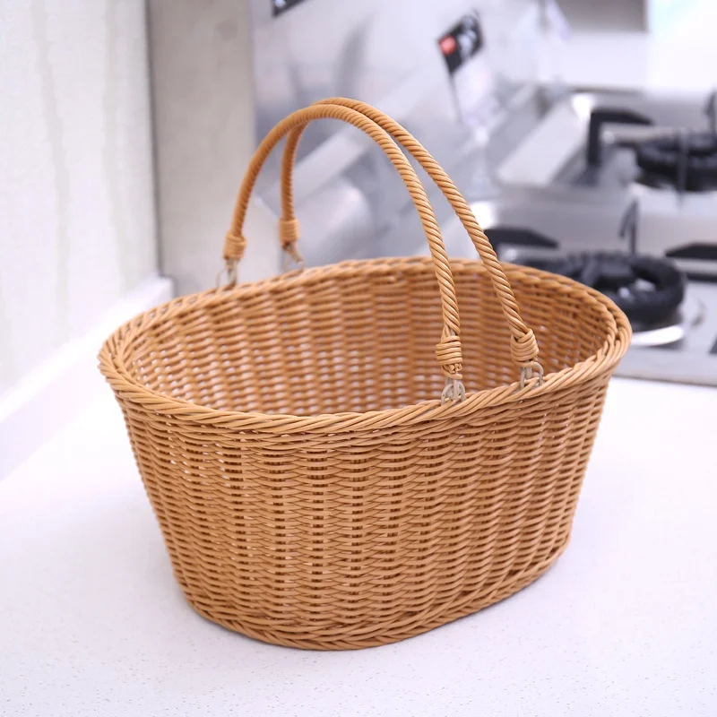 Wholesale Hand-woven Eco-Friendly Storage Type Brown Round PP Rattan Picnic Basket With Double Drop Down Handles