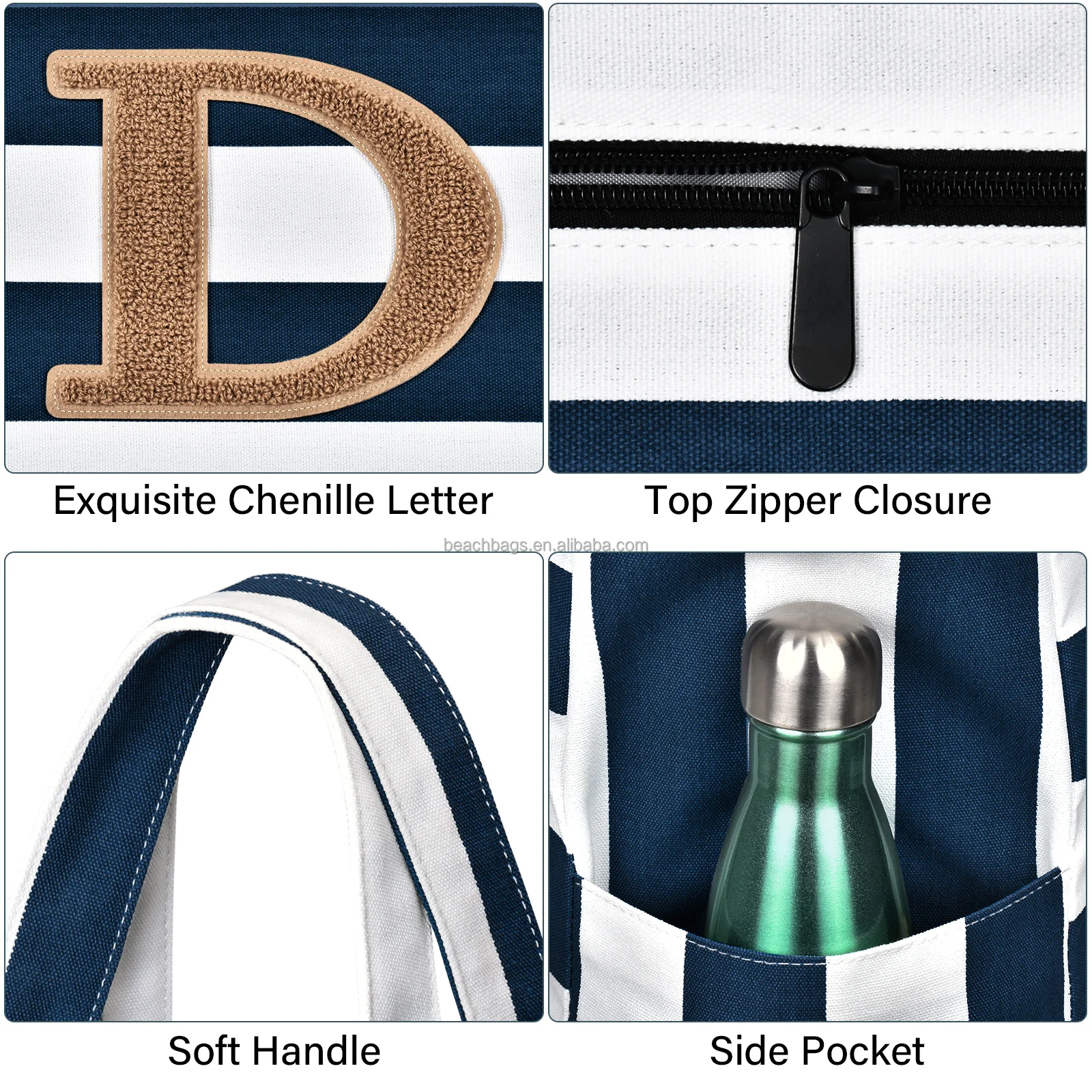 Custom Soft Handle handbags luxury torebka beach tote bag  Prefect Gift Bag for Women dark blue stripe tasche frauen beach bag