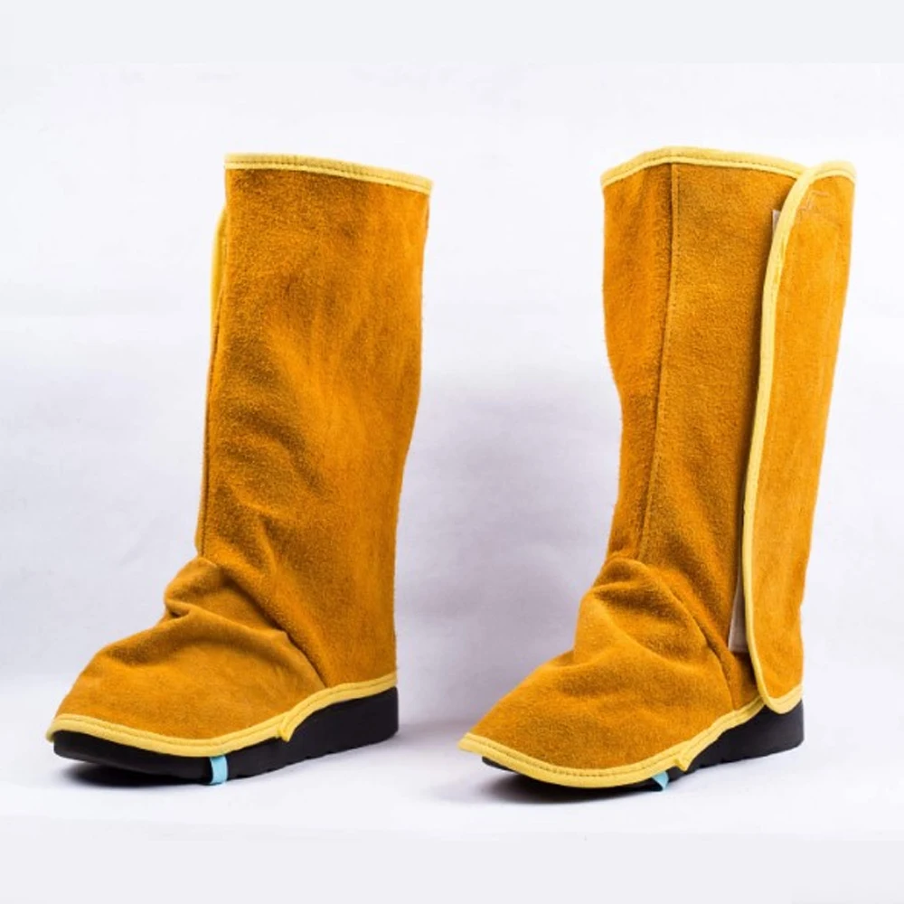 Welding Spats Flame Heat Abrasion Resistant Cowhide Split Leather Working Welding Leg Guard Welding Foot Cover