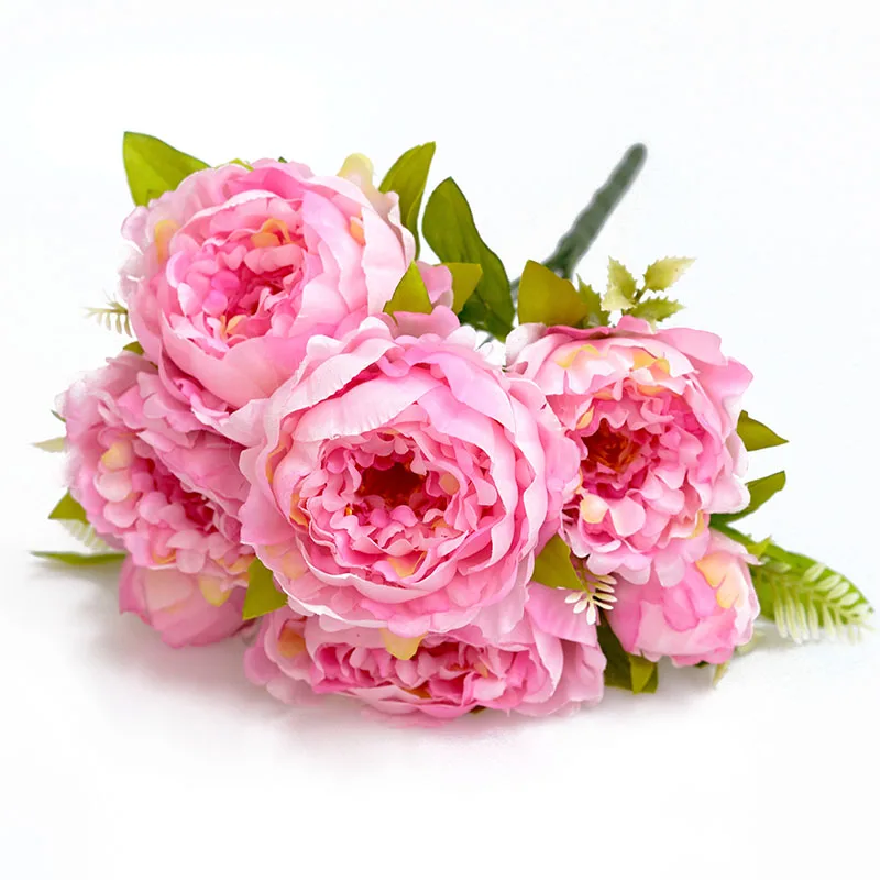 YIWAN Factory direct sale handmade 7 heads silk cloth artifical real touch flowers bouquet peonies fake peony for wedding decor