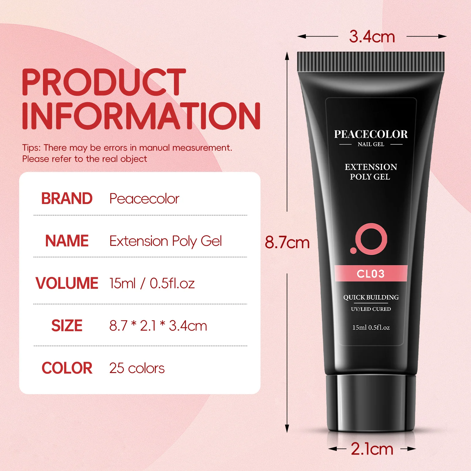 Wholesale 25 Colors UV Extension Gel 15ml Poly Nail Gel Polish High Quality Nail Art Painting Finger Quick Building Easy Apply