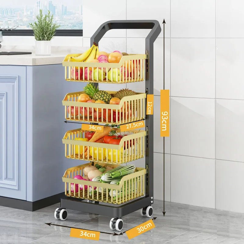Multi-layer Tiers Black Mesh Wire Kitchen Vegetable Storage Baskets Detachable Basket Trolley Rack