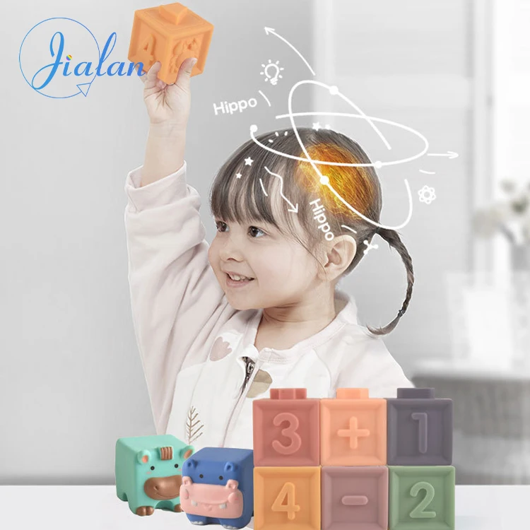 Alphabet Number Blocks Construction Stacking Bath Toy Animal Silicone Building Blocks Toy Animal Shaped With Sound Toys