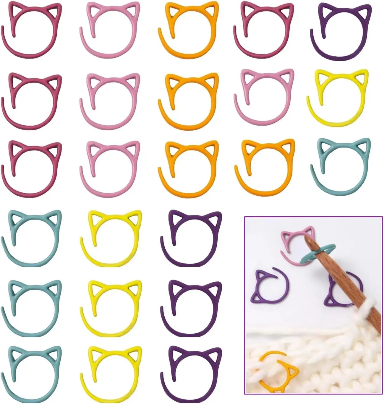 Metal Cats Shaped Crochet Knitting Stitch Markers Ring Locking Stitching Markers Rings for Crocheting Knitting Weaving Project
