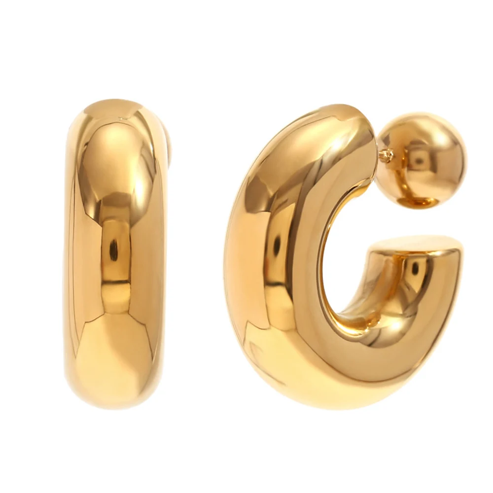 Minimalist C Shape Round Chunky Unusual Earrings Metal Stainless Steel 18K Gold Hoop Earrings Women Jewelry Accessories