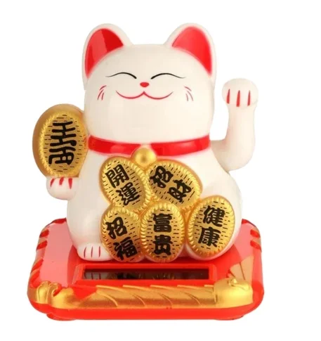 Wealth Waving Hand Cat Chinese Lucky Cat Cartoon Ornament Cute Waving Arm Beckoning Fortune Cat For Home Office Decorations