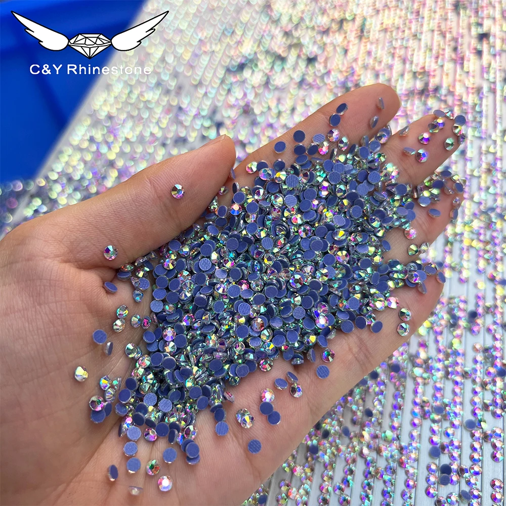 CY Wholesale Crystal AB Glass HotFix Flatback Rhinestone Bulk Flat Back Iron On Rhinestones SS10 Hot Fix