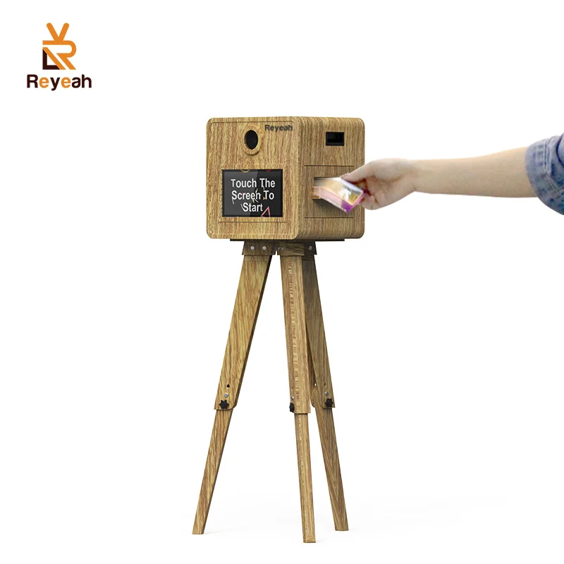Wooden Design Natural Photo Booth Stand  With Printer Camera Photo Booth