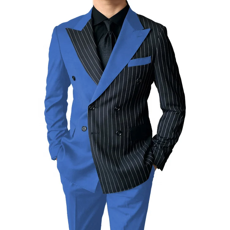 Pin Stripe Suits Fashion Wedding Tuxedo Terno Masculino Prom Groom 2 Pcs Slim Fit Blazer Men Suits