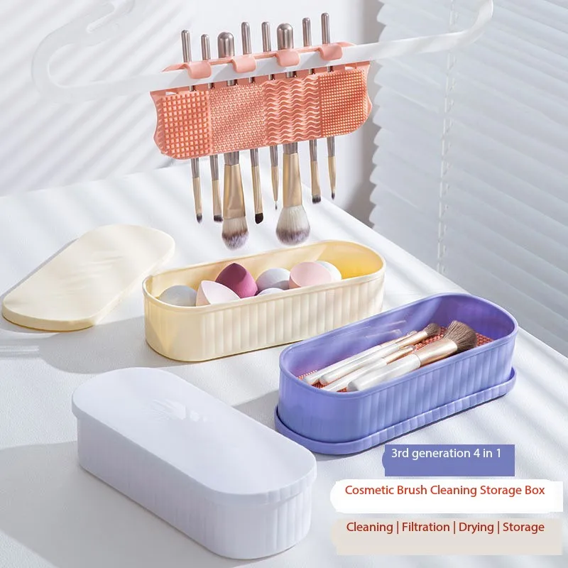 Makeup Brush Cleaner Box, Cosmetic Brushes Cleaning Mat, Drying Holder and Storage box (Silicone)