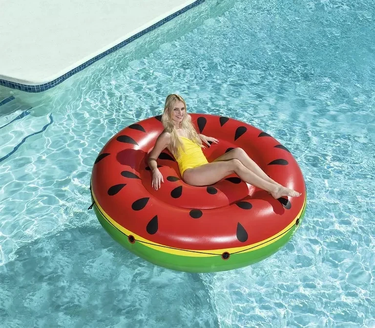 instock customized 43140 inflatable Watermelon swimming round Floating Island Fruit Round Slice Pool Raft Mat for Adults