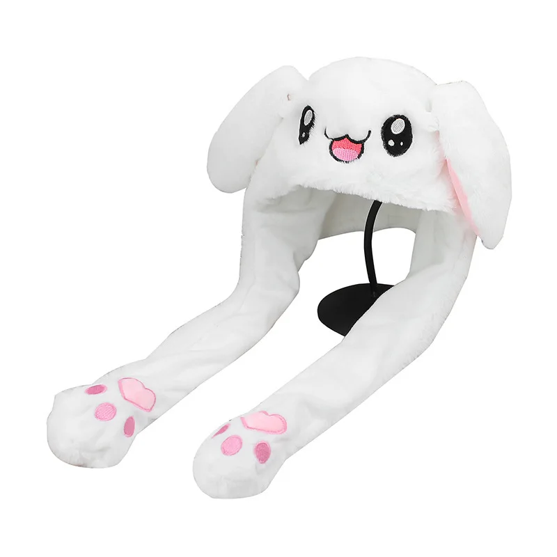 Funny Cute Pinch Paw Ears Move Bunny Ear hat with Air Pumping and Moving ears Korea Rabbit Hat Plush Cute Hats