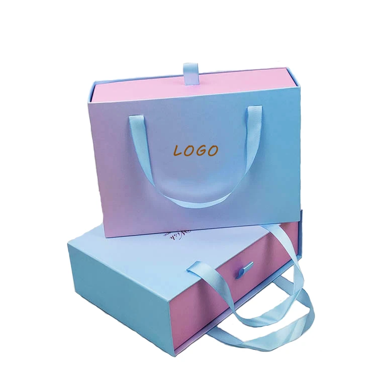 New design recycled custom logo paper boxes printed cardboard personalised present ribbon drawer box packaging