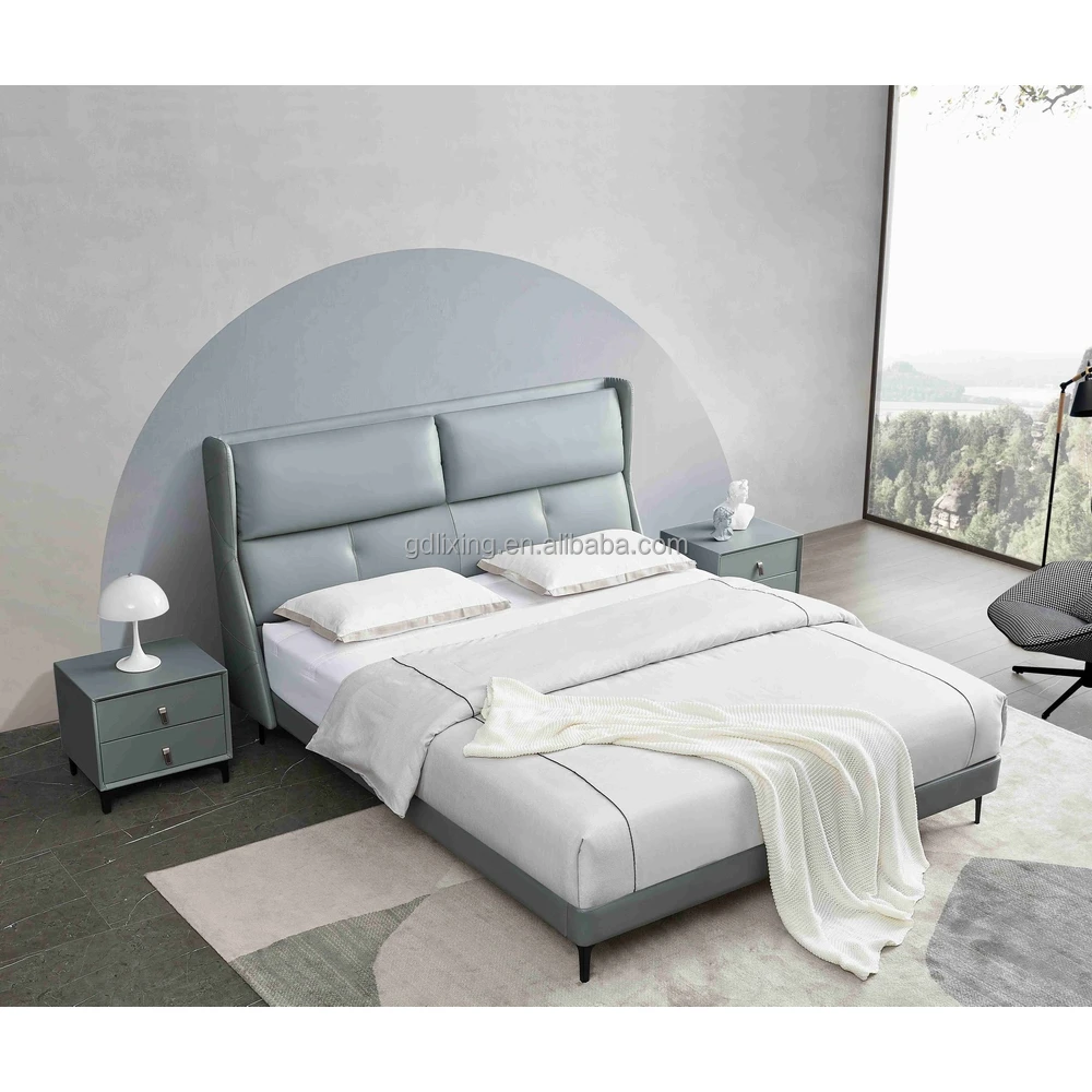 Foshan Leather modern simple wooden house full size sleeping bed set bedroom furniture double bed designs