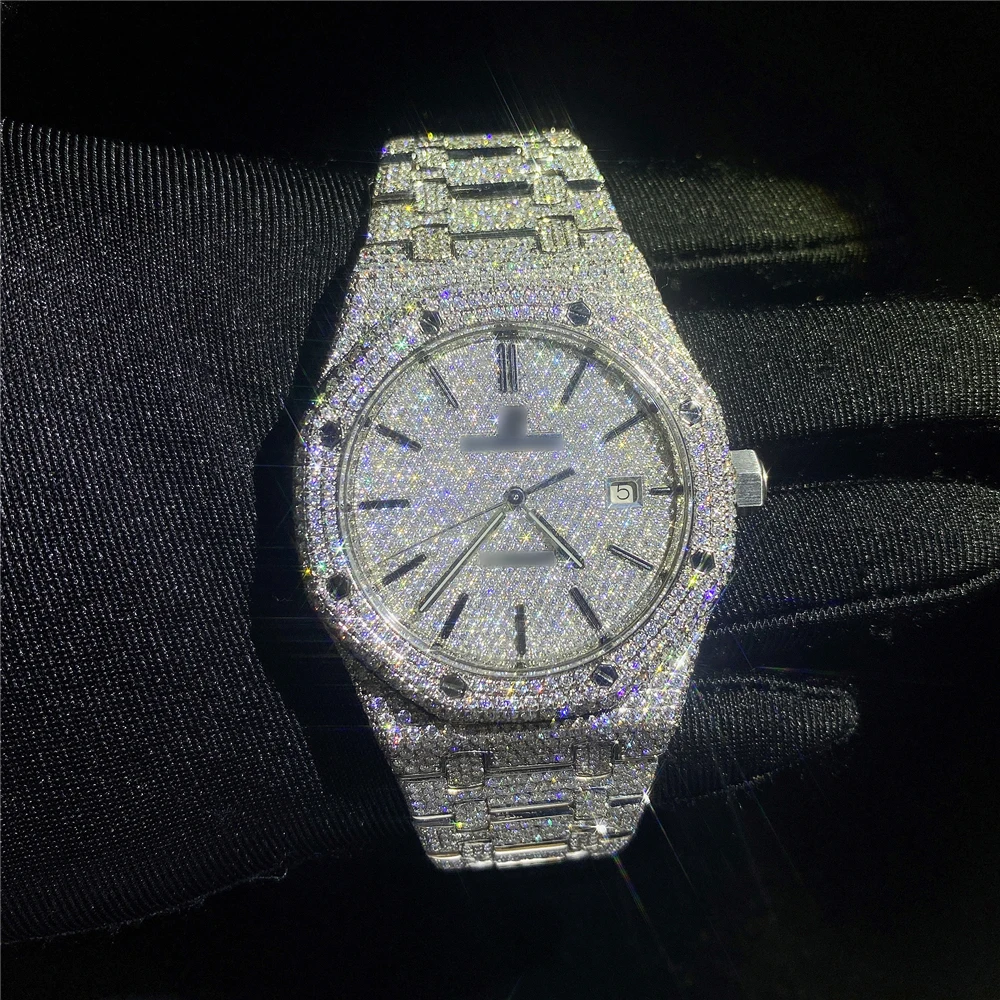  Роскошные ювелирные изделия с бриллиантовым циферблатом VVS Moissanite Iced Out