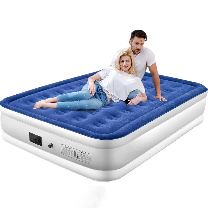 Wholesale Inflatable Air Mattress Bed with Built-in Pump Double Blow Up Mattress with Flocked Surface for Home Portable Camping