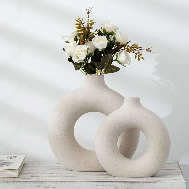 Home Decor Nordic Rustic Modern Decorative Wholesale Ceramic Flower Vases With Artificial