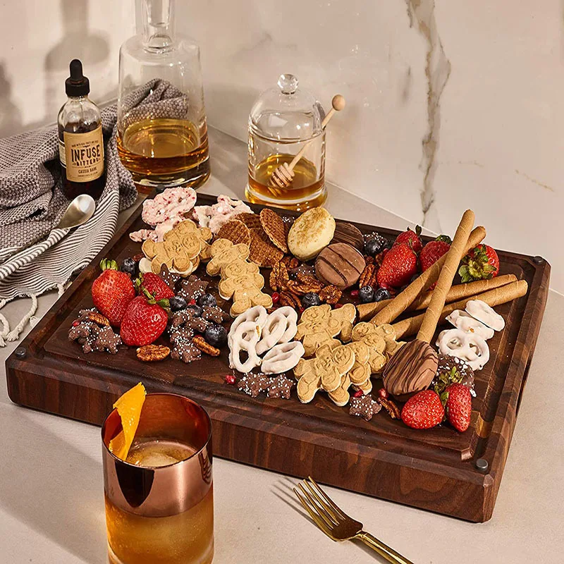 Custom logo Wood Thick  Acacia wood Cutting Board With Non-slip Feet,Juice Groove Solid Splicing