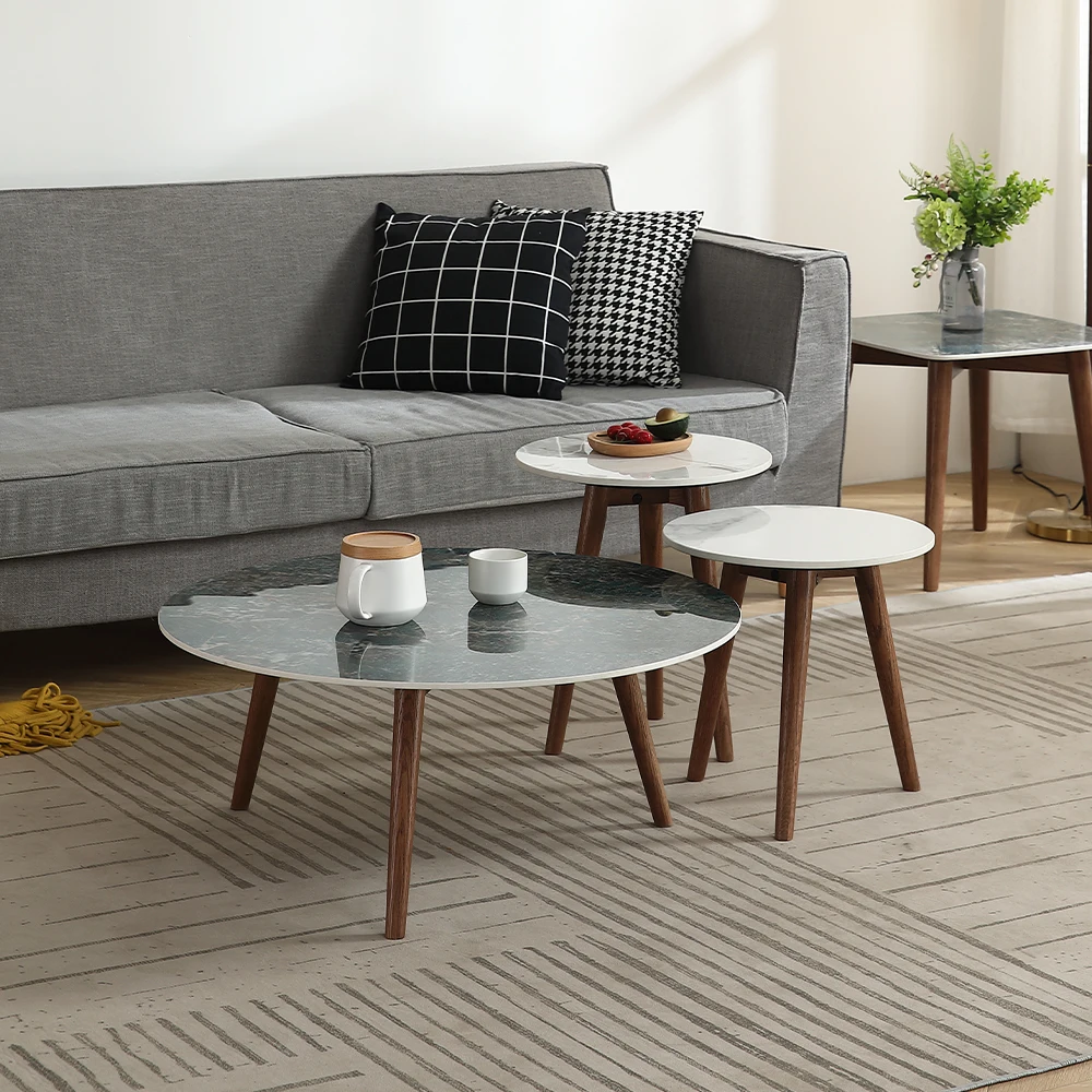 Living Room Furniture Design Luxury Big Coffee Tables and End Tables Round Coffee Side Table Fancy Hot Sell Oak New Modern