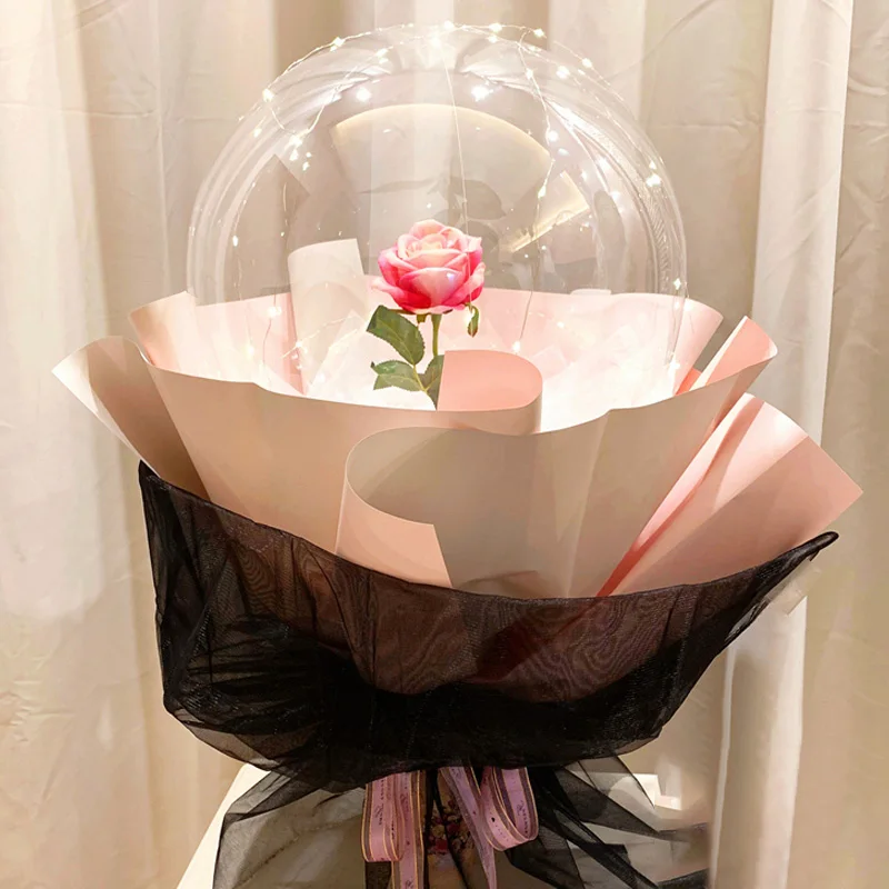 Romantic New Valentines Christmas Birthday Party Transparent Ballon Led Light Luminous Balloon Rose Flower Bouquet/