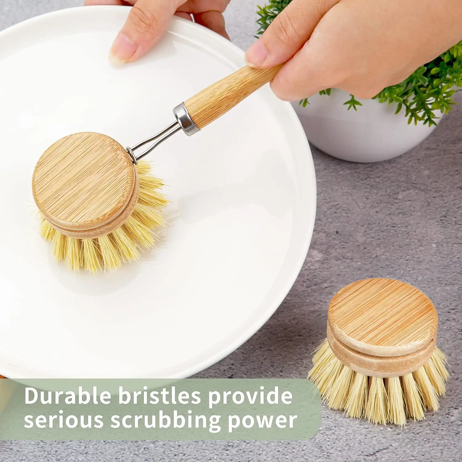 Bamboo Dish Brush with 4 Replacement Heads Eco Friendly Products Natural Dish Scrub Brush Durable Cleaning Brush Set
