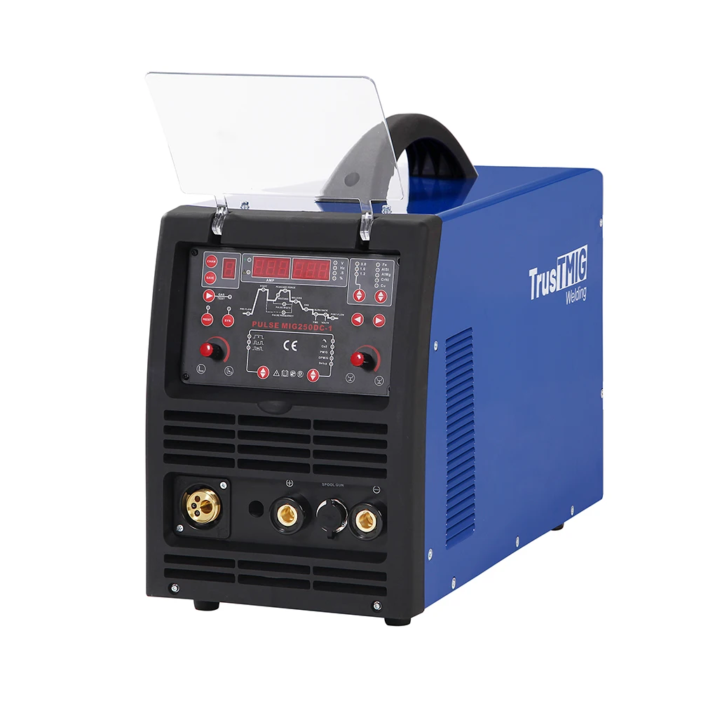 Digital 250A CC CV MIG Welder Double Pulse MIG Synergic MIG Welding Machine With 2T 4T Function and 4 Rollers Wire Feeder
