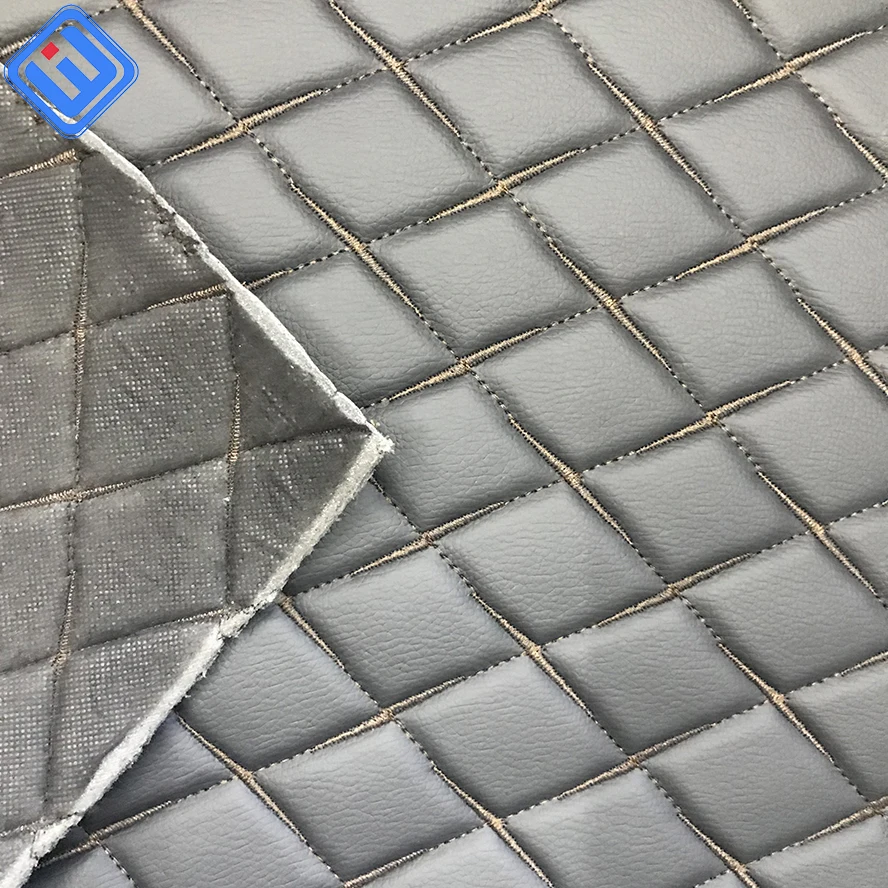 Wholesale Embroidery Quilted Pvc Artificial Stitching Marine Vinyl Leather Material With Sponge for Car Seat Cover Car Mat