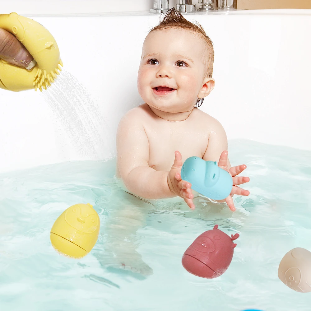 New Silicone Cute Child Kids Baby Spray Water Game Animals Bath Tub Bubble Toy Swimming Toys Set For Babies Toddler With Shower