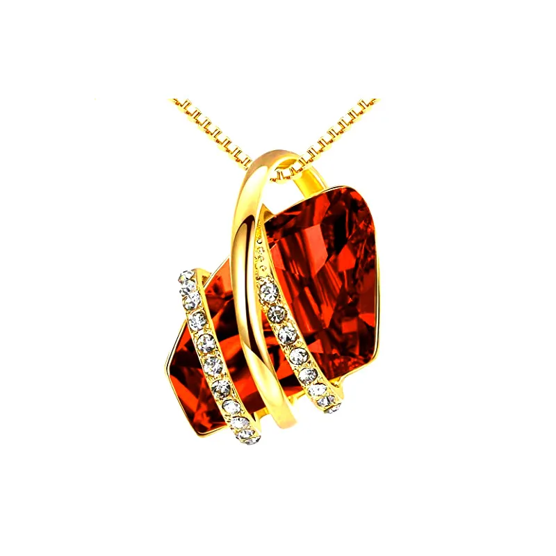 Large Dainty Gold Green Irregular Luxury Cube Austrian Genuine Long Sweater Pink Choker Jewelry Necklace Pendant With Crystal